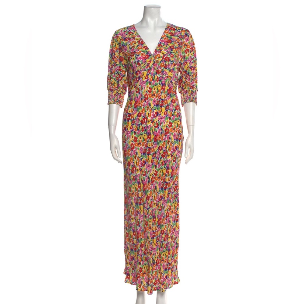 RIXO X Target Slip Midi Dress Size 10 Floral Puff Sleeve V Neck Crepe Y2K